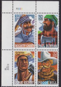 3086a Folk Heroes Plate Block MNH