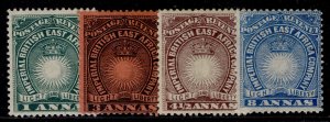 BRITISH EAST AFRICA QV SG5b + 8a + 11a + 12, 1890 PART set to 8a M MINT. Cat £14