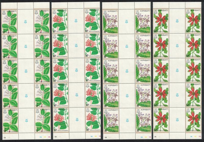 Kiribati Flowers 4v Full Gutter Strips SG#141-144 SC#365-368