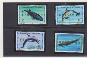 St. Vincent Grenadines 183-186 Porpoises  Specimen Overprints Set MNH