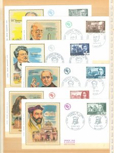 France B434-B439 1970 Louis Le Van, Prosper Merimee, Alexandre Dumas, Edward Branly, Maurice de Broglie, Philibert Delorme