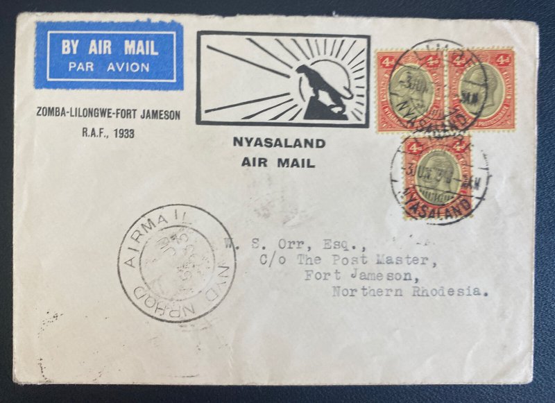 1933 Limbe Nyasaland First Flight Airmail Cover FFC To Fort Jameson N Rhodesia