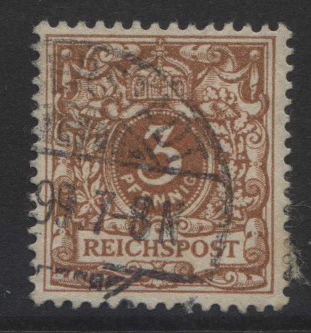 GERMANY. -Scott 46c - Definitives -1889 -Used - Reddish Brown -Single 3pf Stamp1