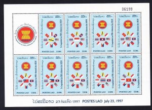 Laos 1359j (1359a-i)MNH OG 1997 Laos Admission to ASEAN Sheet of 8 Very Fine