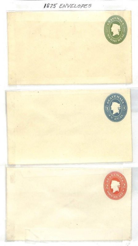 GUATEMALA H&G #1a 2a & 3a UNUSED STATIONERY ENTIRES (1875)