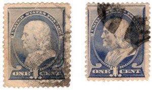 1887 US Scott #- 212 1 Cent Benjamin Franklin Used Jumbo & Normal