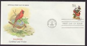 US Illinois Bird & Flower 1982 U/A FDC BIN