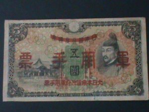 ​JAPAN-1944-CAT.# 55 JAPENESE  MILITARY-$5-YEN CIR-VF-LAST ONE-80 YEARS OLD