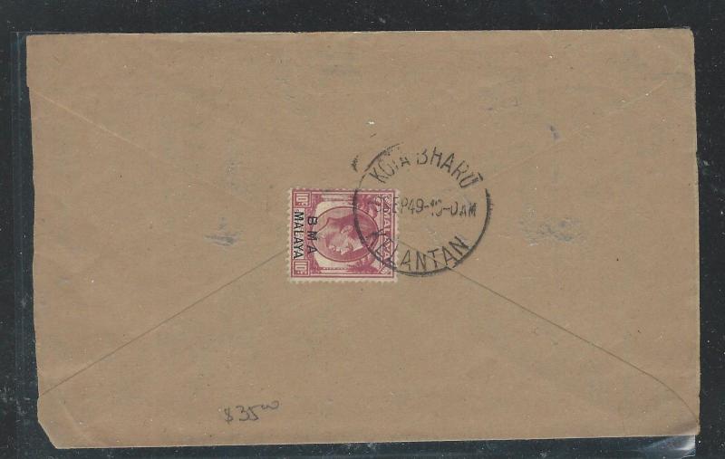 MALAYA KELANTAN  (P2508B) 10 JAN , 49, BMA PERIOD KGVI 10C COVER FROM KOTA BHARU