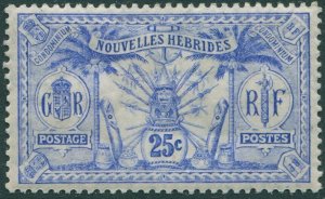 New Hebrides French 1911 SGF14 25c ultramarine Weapons Idols MH