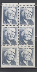 United States,  2c Frank Lloyd Wright (SC# 1280c) MNH BOOKLET PANE