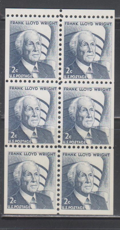 United States,  2c Frank Lloyd Wright (SC# 1280c) MNH BOOKLET PANE