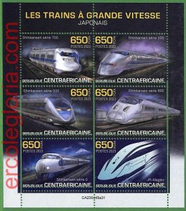 B1305 - Centrafricaine - ERROR MISPERF Stamp Sheet - 2023 - Transport, TRAIN-