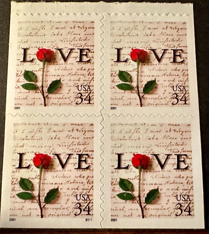 US # 3497  Love block of 4 34c 2001 Mint NH