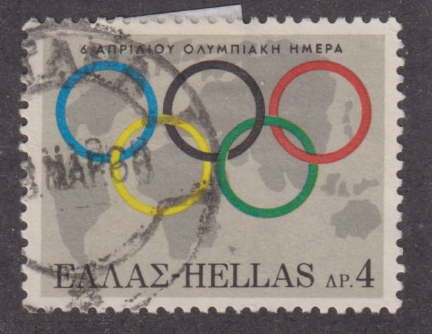 Greece 913 World Map & Olympic Rings 1968