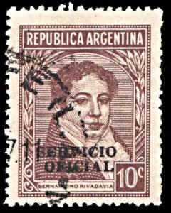 Argentina O75, used, Bernardino Rivadavia, watermark sun and RA