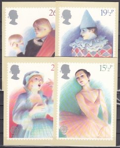 Great Britain, Scott cat. 987-990. Performing Arts. 4 Agency Post Cards. ^