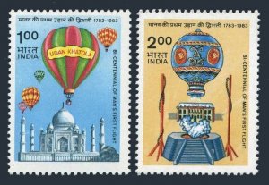 India 1036-1037,MNH.Michel 969-970. Manned Flight-200,1983.Balloons.