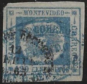 Uruguay 16 F-VF Used Thin margin UL corner cv $25