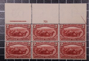 Scott 286 - 2 Cents Trans-Mississippi - MNH Plate Block Of 6 #701 SCV - $800.00