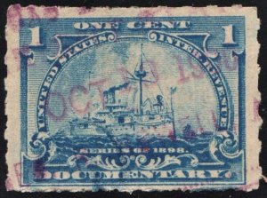 SC#R163p 1¢ Revenue: Documentary: Hyphen Hole Perf 7 (1898) Used/Date Stamped