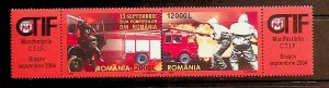 ROMANIA Sc 4655 NH STRIP W/ 2LABLES OF 2004 - FIRE FIGHTERS