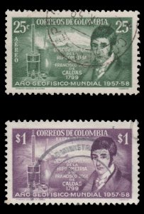 COLOMBIA YEAR 1958 AIRMAIL STAMP SCOTT # C309 - C310. USED. # 1