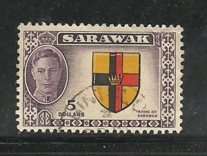 Album Treasures Sarawak Scott # 194  $5 George VI Coat of Arms VFU CDS