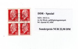 GERMANY DDR DEMOCRATIC REPUBLIC MICHEL 848 II A PERFECT CTO BLOCK PLEASE READ