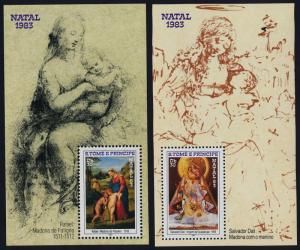 St Thomas & Principe 707-8 s/s's MNH Christmas, Art, Madonna of the Promenade