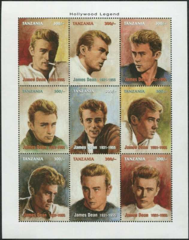 Tanzania - 1996 Actor James Dean - 9 Stamp Sheet - 20E-079