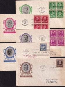 1940 Famous Americans, poets Sc 864-868-1A with Harry Ioor 1c to 10c set of 5