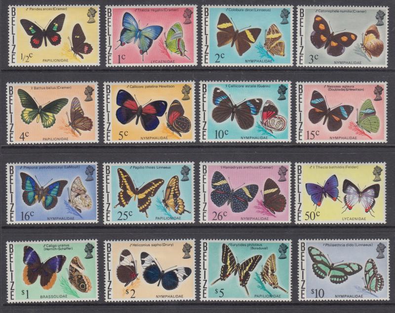 Belize Sc 345-360 MLH. 1974-1977 Butterflies complete, VF