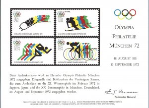 SOUVENIR CARD OF THE MUNICH 1972 OLYMPIC GAMES & INTERNATIONAL PHILATELIC EXPO