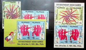 PHILIPPINES Sc 2110-13+2113B-C NH 2PAIRS+2S/S OF 1991 - SPORT - (JS23)