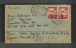 1948 Wroctaw Poland Cover to American Federation for Polish Jews Judaica