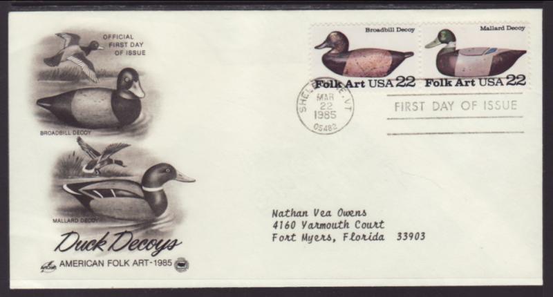 US Duck Decoys Broadbill 1985 PCS Typed FDC BIN