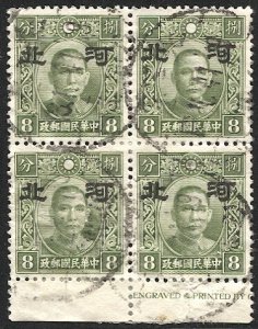 CHINA  Occupation Hopei Imprint Used Block VF