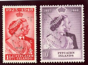 Pitcairn Islands 1949 KGVI Silver Wedding set complete VFU. SG 11-12. Sc 11-12.