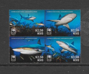 FISH - NEVIS #1803 SHARKS WWF (BLOCK) MNH