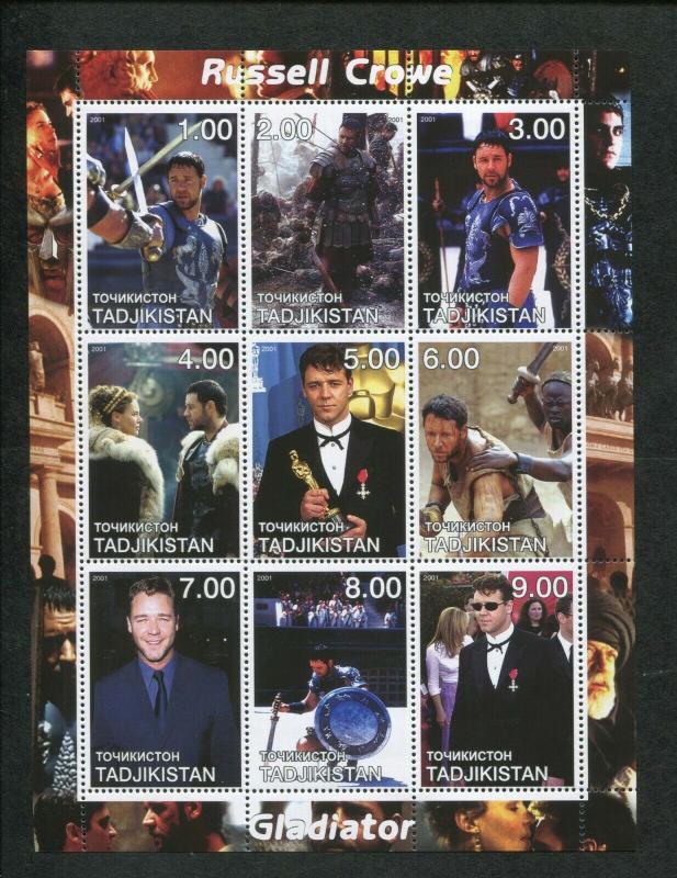 Tajikistan Commemorative Souvenir Stamp Sheet - Gladiator - Russell Crowe