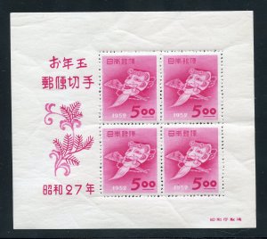 Japan 551 MH, Okina Mask Souvenir Sheet from 1952