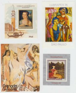 WORLDWIDE 1940-70 GROUP OF 50 SOUVENIR SHEETS, PAINTINGS TOPICAL+ MINT & USED 