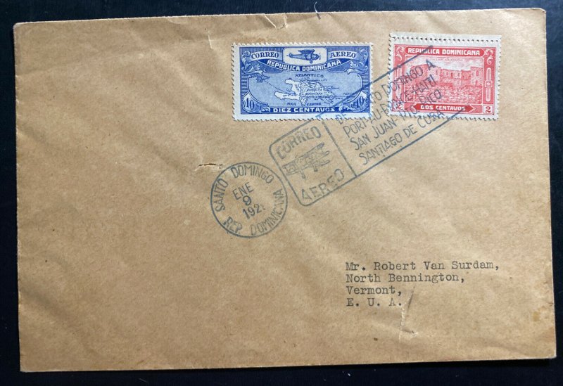 1920 Santo Domingo Dominican Rep First Flight Cover FFC To Bennington VT USA 