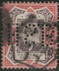 Great Britain Scott 137 KEVII 1902 10p perfin stamp CV $70