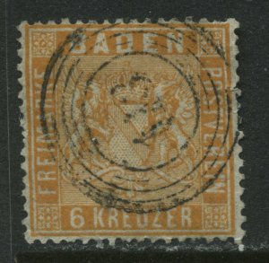 Baden 1862 6 kreuzer orange used with a numeral 113