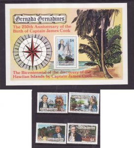 Grenada Grenadines-Sc#303-7- id9-unused NH set+sheet-Capt. Cook-Ships-1978-