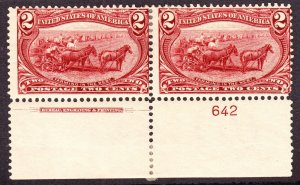 US 286 2c Trans-Mississippi Mint Plate #642 Bottom Pair Fine OG H SCV $60