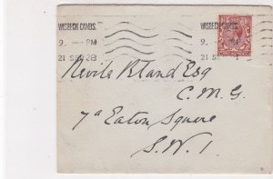 England 1928 Wisbech Cambs Cancel Stamp Cover to Eaton Square S. W.1 Ref 34913