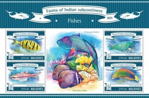 Maldives - 2015 Fish - 4 Stamp Sheet -   - 13E-254